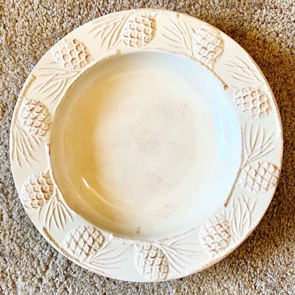 Home Holiday Pine Cone Cream Pasta Serving Bowl 12.125" Pinecones - Discontinued